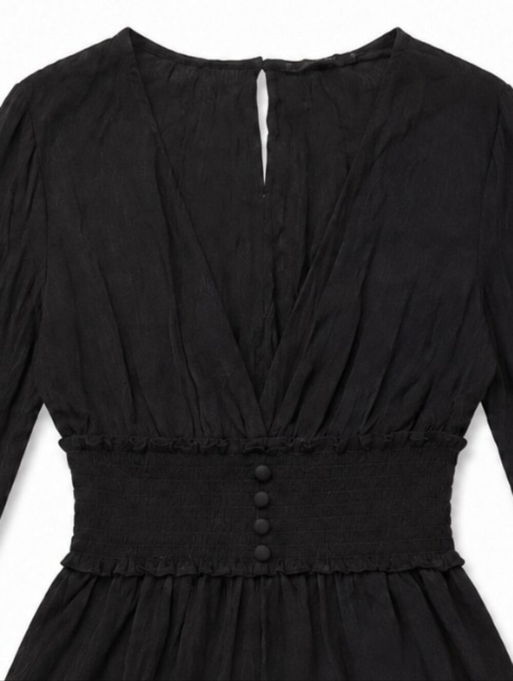 NEW Forever 21 Black Smocked-Waist Long Sleeve Tunic Romper - Picture 3 of 8